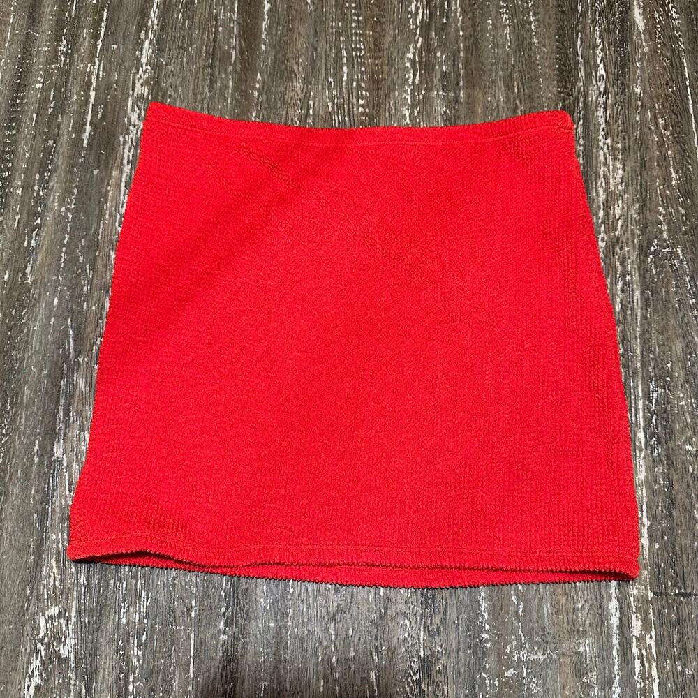 Good American Always Fits Mini Skirt Size 1/2 S/M Bright Poppy Red Crinkle EUC